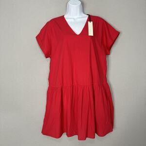 PINCH Cece Dress Womens Large Red Poplin Tiered Loose Fit Beach Resort Vacation
